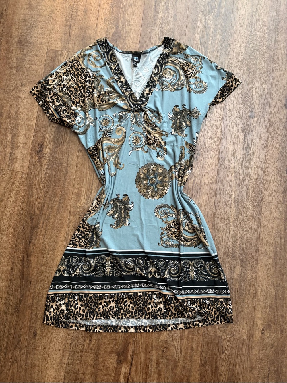 Vintage Y2K Saint Tropez West Baroque & Leopard Print Twist-Front Midi Dress